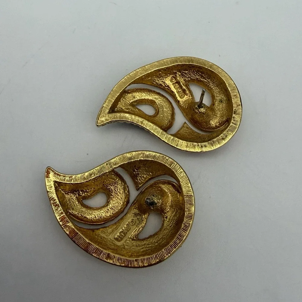 Vtg Avon Kaleidoscope Enamel Earrings Pierced Paisley Red White Blue 1992
